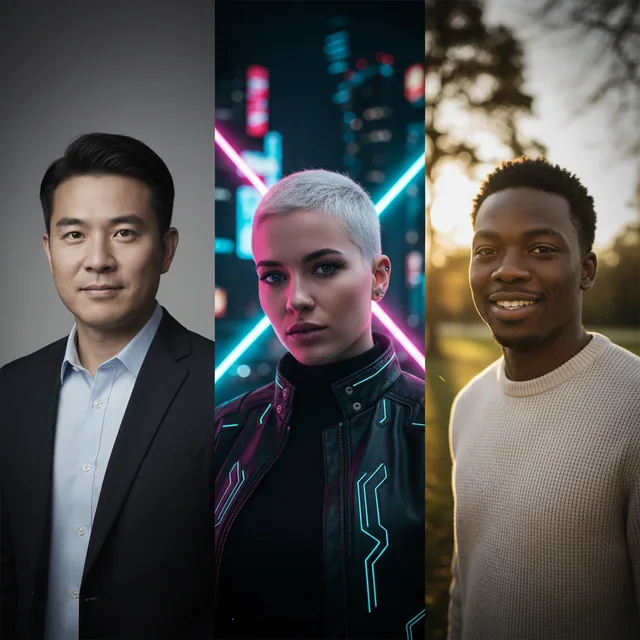 Multiple AI photo styles including professional and creative looks